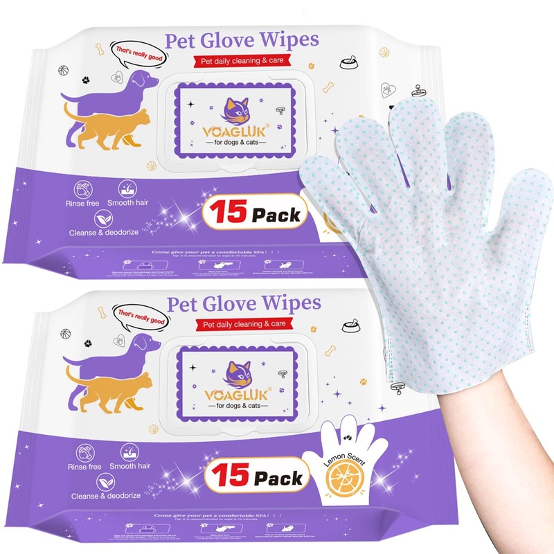 30 PCS Dog Wipes Extra Thick Pet Cleaning and Deodorizing Bath Wipes for Dogs & Cats Rinse Free Grooming Gloves with Bump Embossing for Paws, Butt, Face and Fur 30 PCS