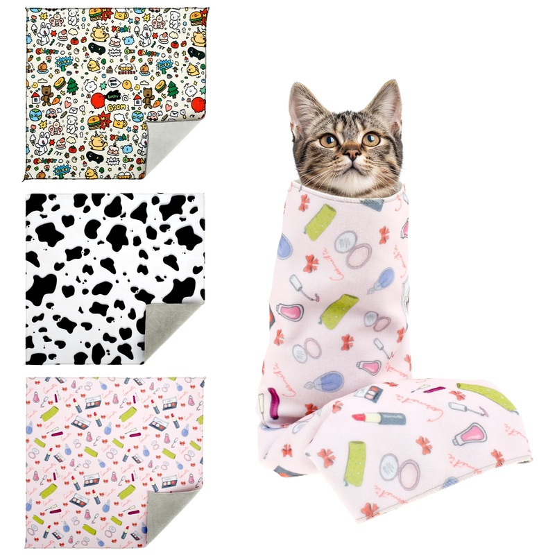 3PCS Cat Grooming Wrap, Self Adherent Cloth Cat Wrap for Cutting Nails, Cat Swaddle Wrap for Cleaning Ear Brushing Teeth, Multifunctional Cat Restraints Bag for Holding Cat to Non-Bite/Scratch/Runaway