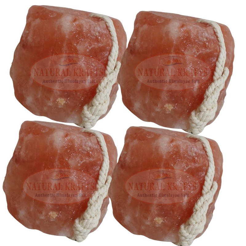 4 Pack Himalayan Salt Lick on Ropes for Animals – Pure Mineral Block – Himalayan Salt Block for Deer, Salt Block for Horses, Cows, and Other Livestock – 2.5 lbs Each from Punjab, Pakistan