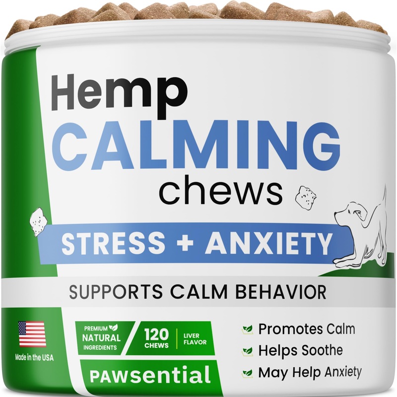 Advanced Dog Calming Chews – Anxiety Relief Treats w/Melatonin + Valerian Root – Calm & Sleep Aid Bites – Stress Relief During Fireworks Storms Separation – Anti Anxiety & Aggression Pill 120 Ct