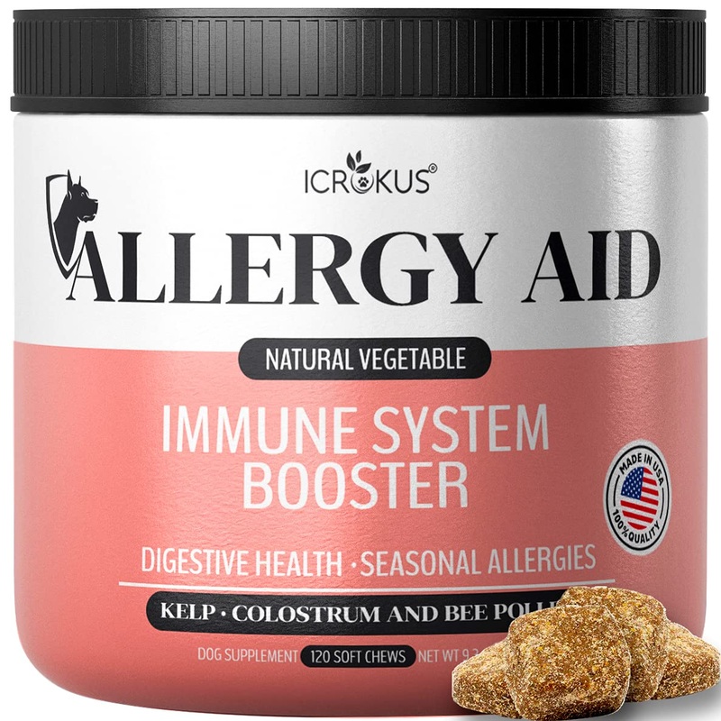 Allergy Immune Supplement for Dogs – Digestive Dog Allergy Relief Chews – Dog Allergy Treats for Seasonal and Food Allergies – Skin Itch, Hot Spots – 120 Soft Chews