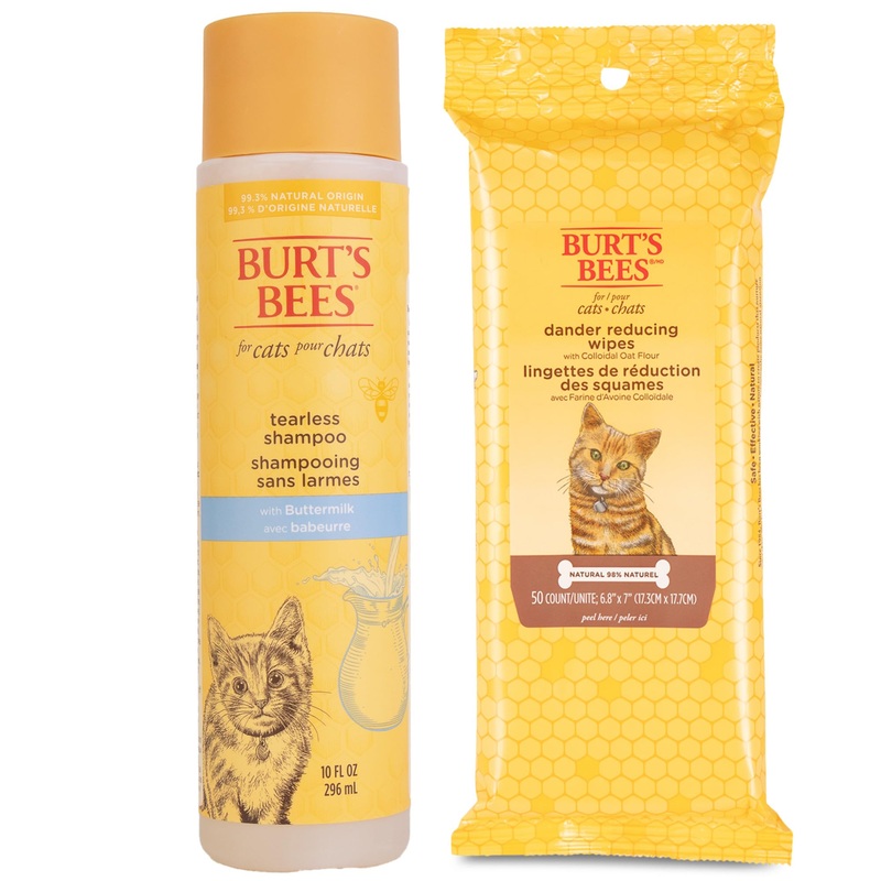 Burt’s Bees for Pets Cat Care Bundle: Tearless Kitten Shampoo with Buttermilk, 10oz & Dander-Reducing Cat Wipes, 50ct, Naturally Derived Ingredients