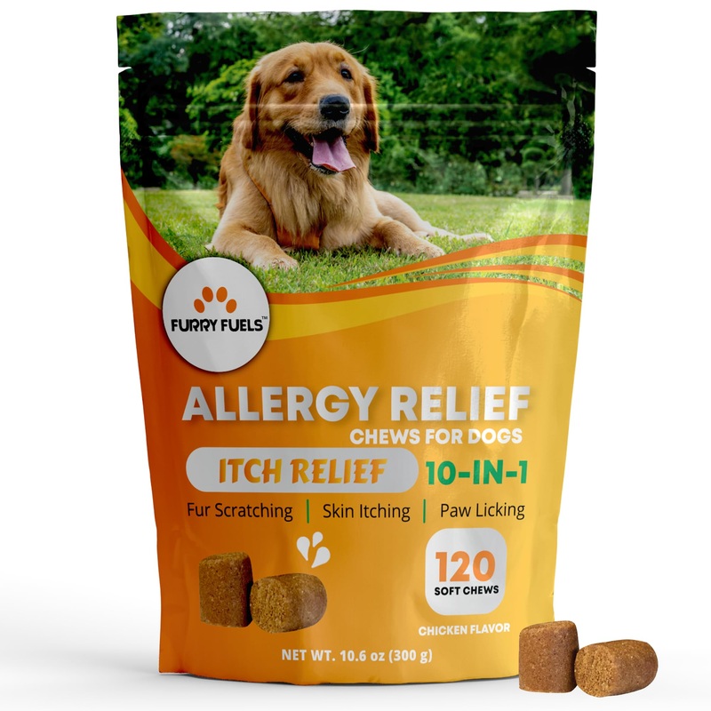 Dog Allergy Relief – 120 Count – Dog Allergy Chews Dog Itching Skin Relief for Seasonal Allergies – 10-in-1 Soft Dog Anti Itch Relief for Dogs Probiotics for Skin & Coat Supplement – Chicken Flavor