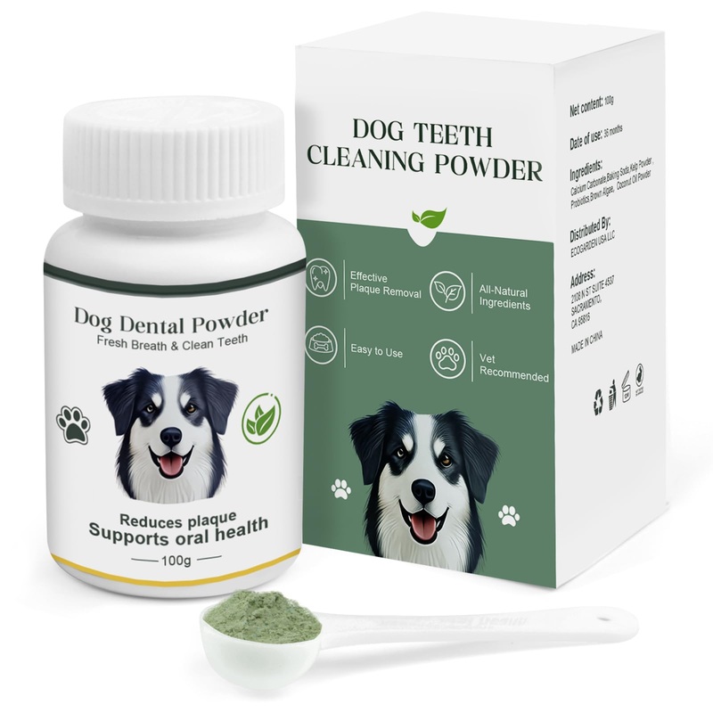 Dog Teeth Cleaning Powder 100g Fights Plaque & Tartar Freshens Breath All-Natural Ingredients for Dogs of All Breeds and Ages Easy to Use Dog Dental Powder