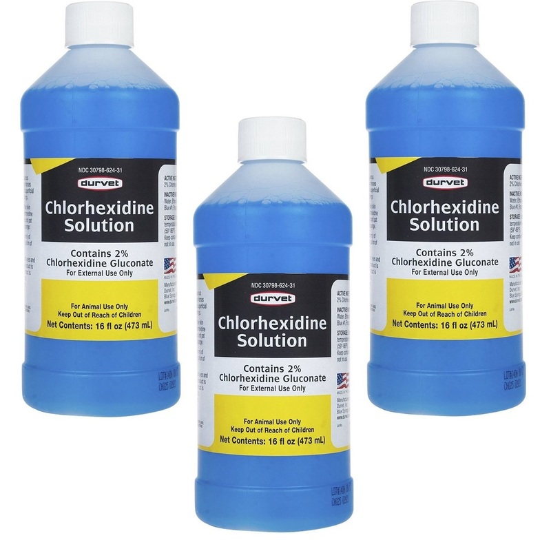 Durvet 3 Bottles of Chlorhexidine Solution, 16 Ounces Each, for Cleaning Superficial Wounds on Dogs and Horses