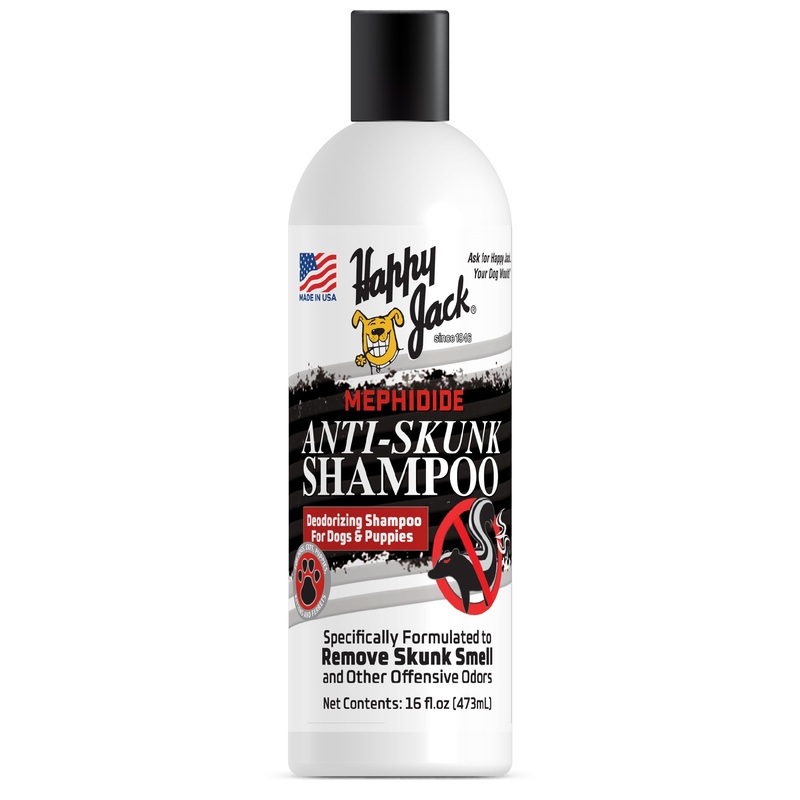 Happy Jack Mephidide Anti Skunk Shampoo for Dogs, Cats, Pets  Hypoallergenic Skunk Odor Remover for Dogs  Deodorizing Dog Shampoo (16oz)
