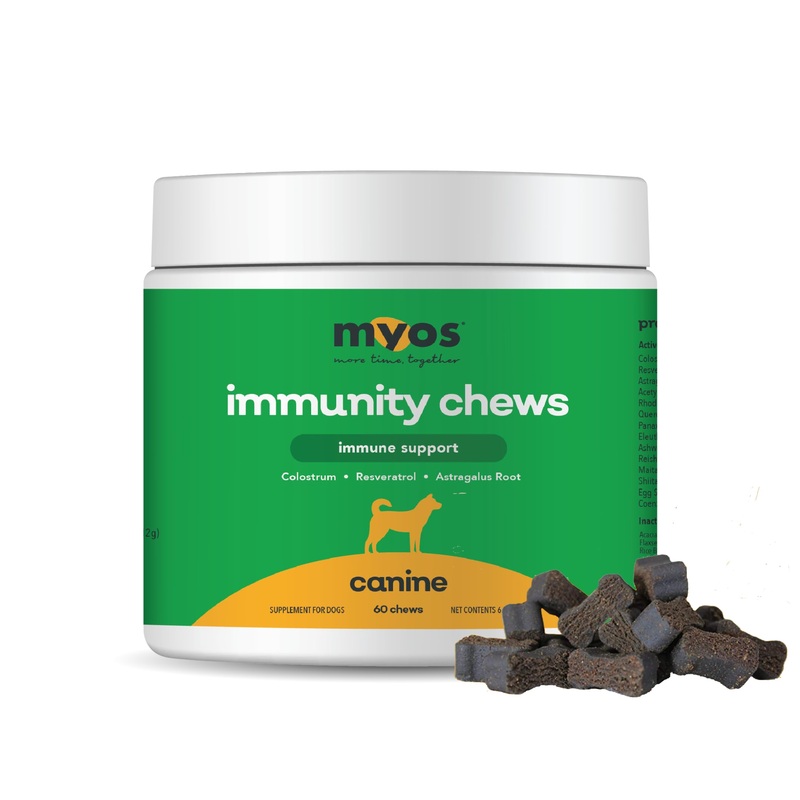 MYOS Immunity Chew for Dogs – Immune System Support, Antioxidants, Helps Cellular Health & Vitality- with Colostrum, Resveratrol, Astragalus Root, and Medicinal Mushrooms- Daily Chewable Supplement