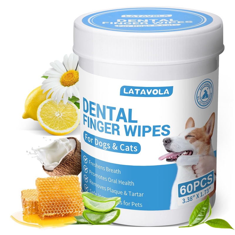 No-Rinse Dog Dental Care Wipes, Cat & Dog tooth brushing kit, Dog Wipes for Pet & Cat Teeth Cleaning, Dog toothbrush Finger Dental Wipes to Remove Plaque & Tartar, Disposable Dog Wipes – 60 Count 60Pcs