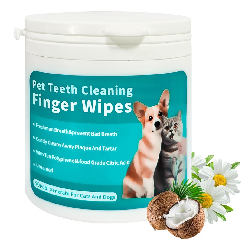 PET Teeth Cleaning Wipes for Dogs & Cats, No-Rinse Finger Toothbrush, Reduces Plaque & Freshens Breath Teeth Care Wipes,Disposable pet Cleaning and Gum Care Wipes, 50 Count
