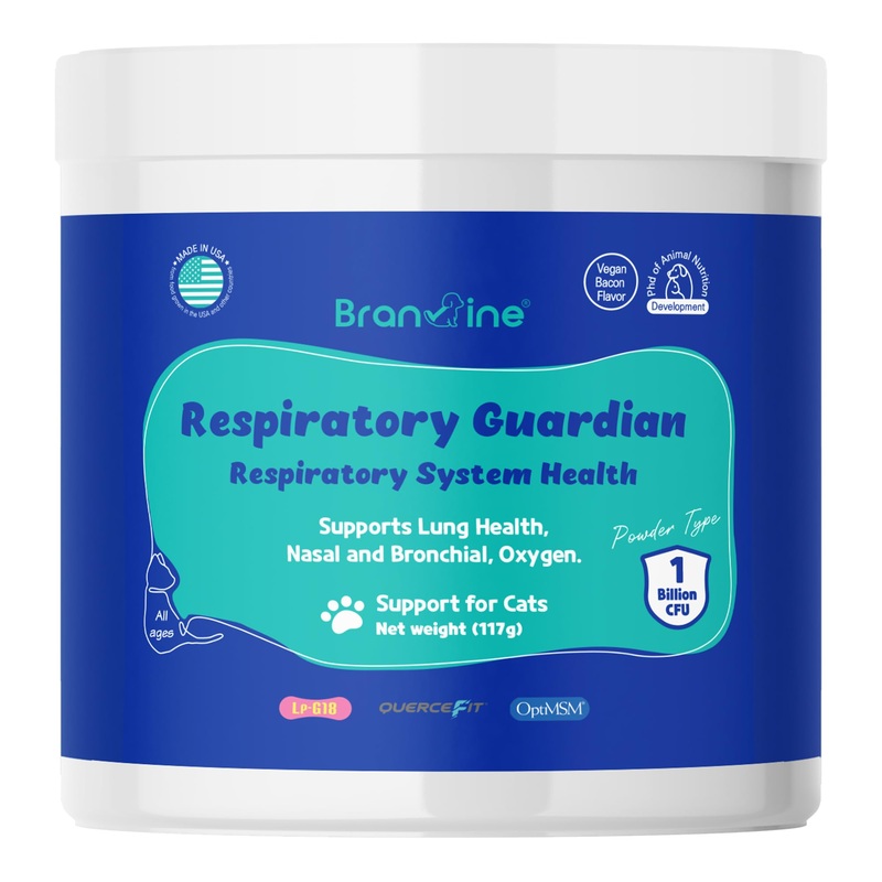 Respiratory Guardian for Cats – Supports Lung Health, Nasal, Bronchial and Oxygen, Vegan Bacon Flavor (117g) with Quercefit and Respiratory Probiotics