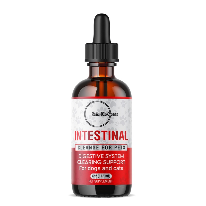 Safe Bio Zone- Intestinal Cleanse for Dogs and Cats, Digestive and Intestinal Support, Liquid Herbal Supplement for Gut, Health and Support, Promotes Beneficial Flora Growth, 4 Fl Oz