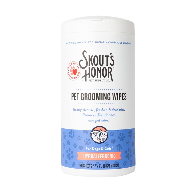 SKOUT’S HONOR Pet Grooming Wipes for Dogs and Cats – Deodorizing, Plant-Based, Biodegradable, Fragrance-Free – for Paws, Faces, Skin Folds & Bums, 80 Count 1- Pack