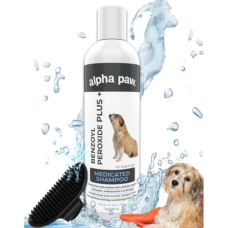 Smiling Paws Pets – Itch Relief Shampoo & Brush for Pets – Contains Benzoyl Peroxide – Kills Fleas – Relieves Allergies, Itching, Dermatitis, Mange, Dandruff, Acne, Demodex, Seborrhea, Pyoderma – 12oz cucumber