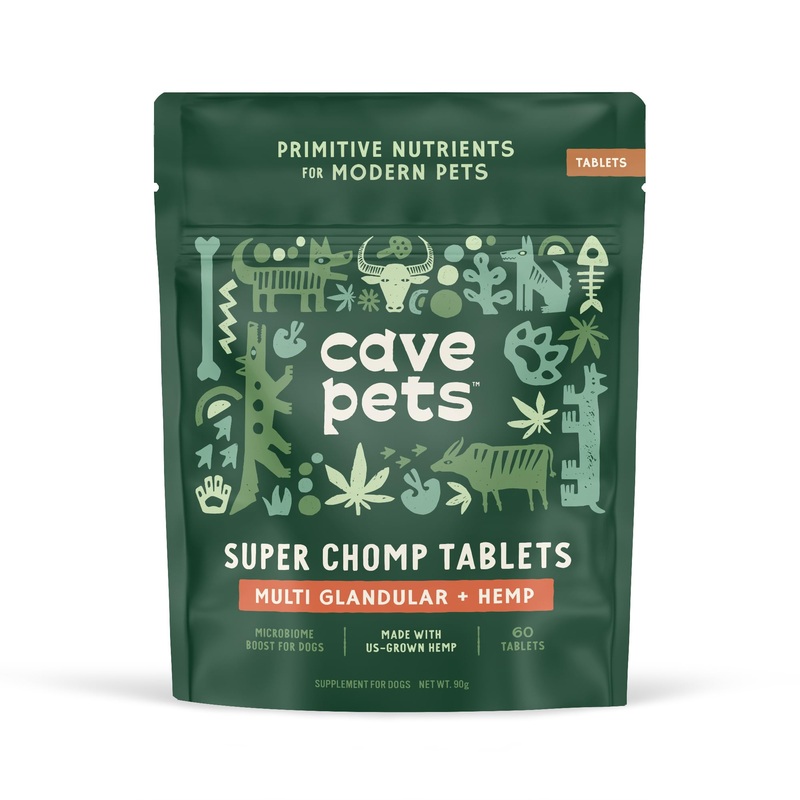 Super Chomp Tablets, Dog Probiotic Supplement for Digestive Health and Natural Relaxation, Multi-Glandular & Hemp, 60 Tablets Multi Glandular + Hemp