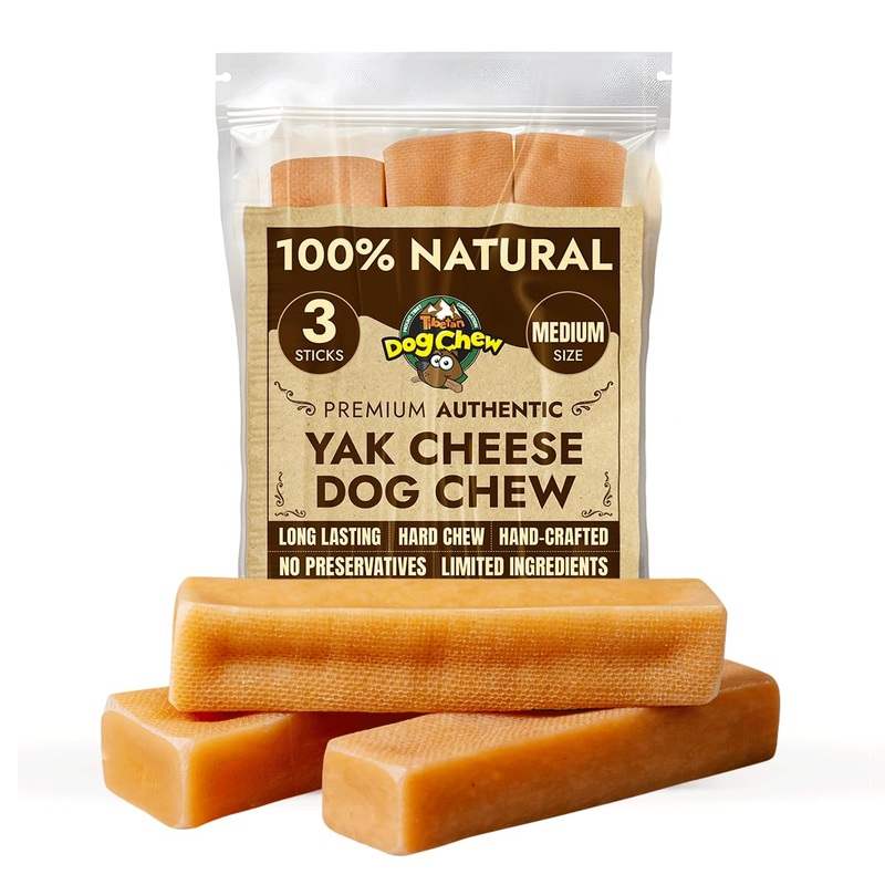 Tibetan Yak Cheese Dog Chew Sticks – Natural, Handmade, Long-Lasting, Easy to Digest, Ideal for Medium Dogs and Aggressive Chewers, Rawhide,Grain and Gluten Free, Keeps Dogs Busy, 3 Chews Medium – 3 Count