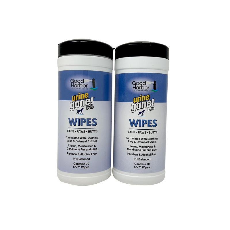 Urine Gone Pet Ears, Paws & Butt Cleaning & Moisturizing Wipes for Dogs & Cats – 140 Thick Grooming Wipes