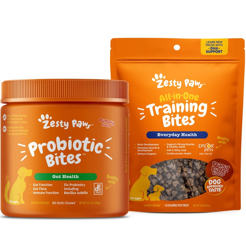 Zesty Paws Probiotics for Dogs – Digestive Enzymes for Gut + Training Treats for Dogs & Puppies – Hip, Joint & Muscle Health