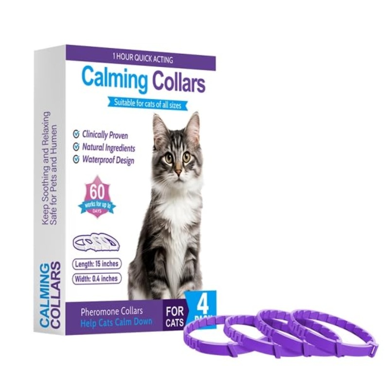 4 Pack Calming Collar for Cats Calming Collar Efficient Relieve Reduce Anxiety 60 Days Calming Cat Collar to Anxiety Relief