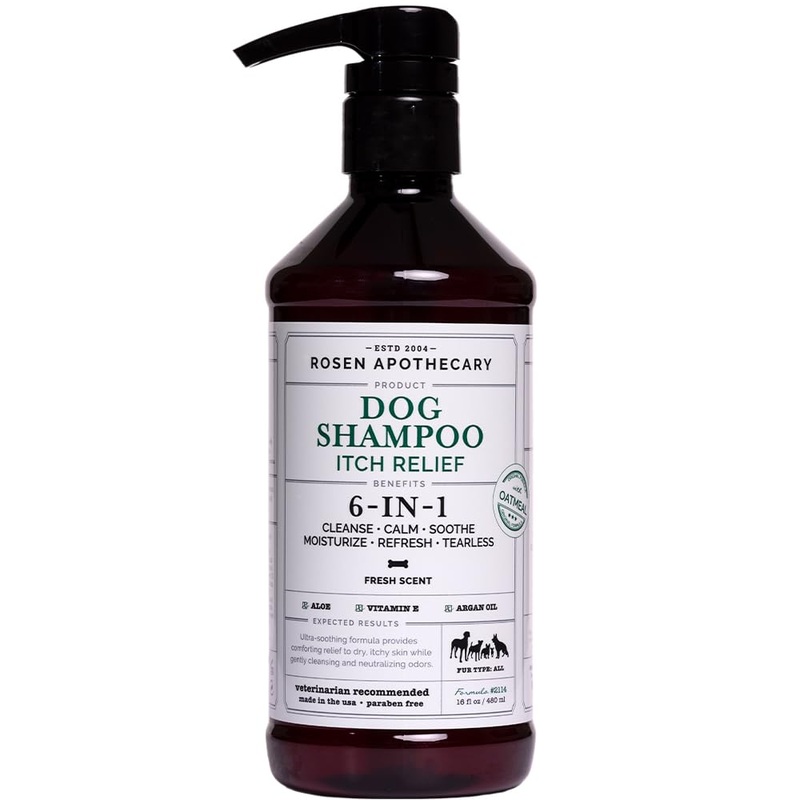 6-in-1 Itch Relief Dog Shampoo – Tearless Shampoo for Dogs Cleanses, Soothes, Refreshes and Moisturizes While Offering Itch Relief, 480ml Fresh Scent for Dogs