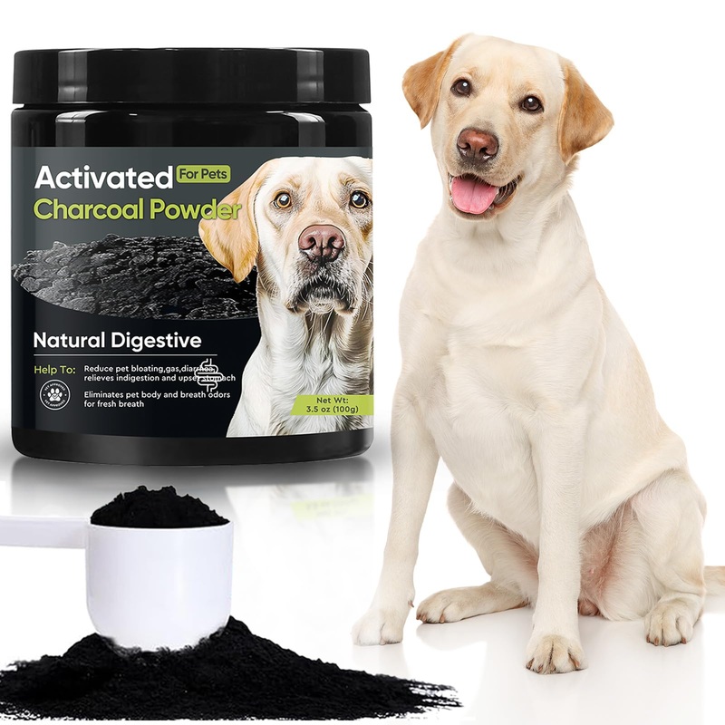 Activated Charcoal for Dogs & Cats, Natural & Powerful Charcoal Powder Support Upset Stomach, Gas Relief, Digestive & Liver Support for All Pets