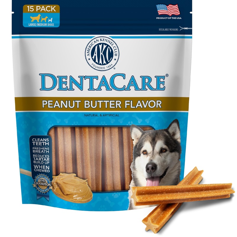 American Kennel Club Dentacare Large Breed Peanut Flavored Dental Dog Treats, Naturally Flavored, 15 Count Peanut Butter 15 Count (Pack of 1)