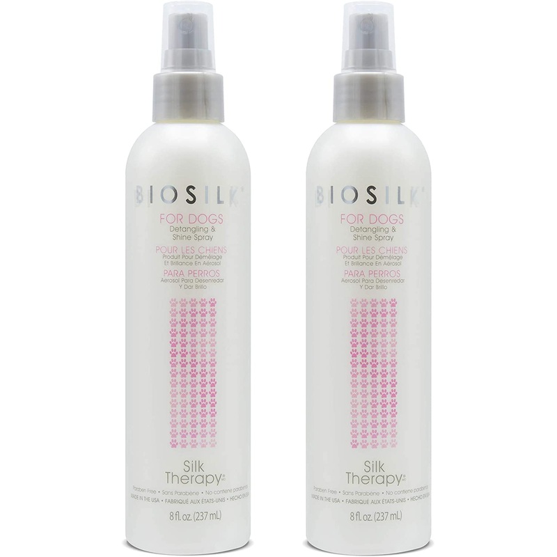 BioSilk for Dogs Silk Therapy Detangling Plus Shine Protecting Mist for Dogs | Best Detangling Spray for All Dogs & Puppies for Shiny Coats and Dematting | 8 Oz – Pack of 2