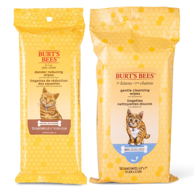 BURT’S BEES FOR PETS Cats Care Bundle: Cat Dander-Reducing Wipes and Gentle Everyday Wipe Package, 50ct, Naturally Derived Ingredients