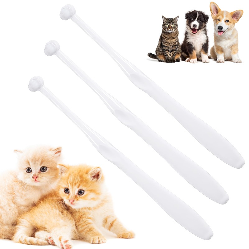 Cat Toothbrush Dog Tooth Brush 3PCs Tooth Brushing Kit with Micro Round for Puppy Kitten Teeth Cleaning Brush Dental Care for Small Pet Reduce Plaque Tartar Formation & Bad Breath