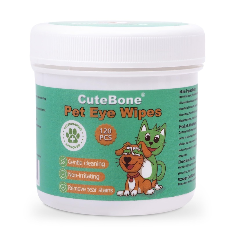 CuteBone Pet Eye Wipes 120 Count – Gentle and Soothing Eye Cleaning Wipes for Dogs and Cats, Removes Dirt, Tear Stains, and Debris, Prevents Eye Infections, Natural Ingredients, Safe and Easy to Use