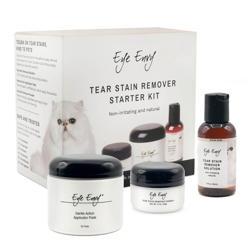Eye Envy Cat Tear Stain Remover Starter Kit | Tear Stain Essentials in one kit at a 2-Step System | Lasts 30-45 Days | Solution 2 fl.oz, Applicator Pads 30 Count and Powder 0.5oz 30-45 Days Supply