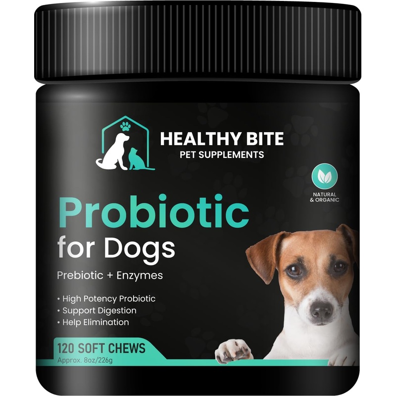 Healthy Bite Probiotic for Dogs – Dog probiotic for Diarrhea, Gut Health and Itching, 6 Different Bacterias, Dog Probiotic Chews – Prebiotic for Dogs – Made in USA – 120 Count