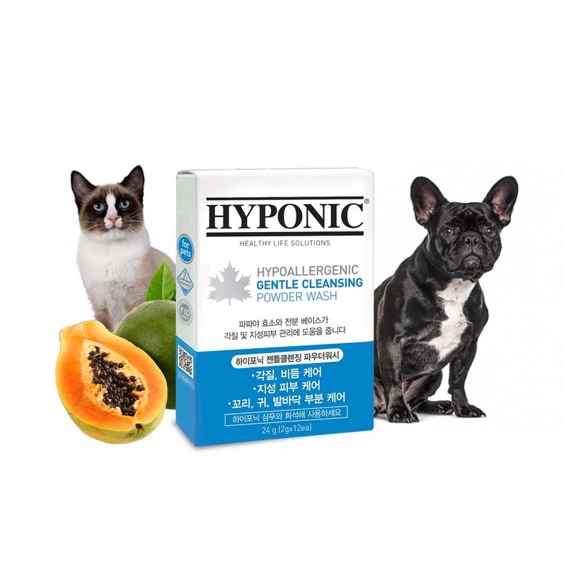 HYPONIC Gentle Cleansing Powder Wash for All Pets 24g (2g x 12) Individually Wrapped – Dry, Itchy, Hypoallergenic, Sensitive/Irritated Skin