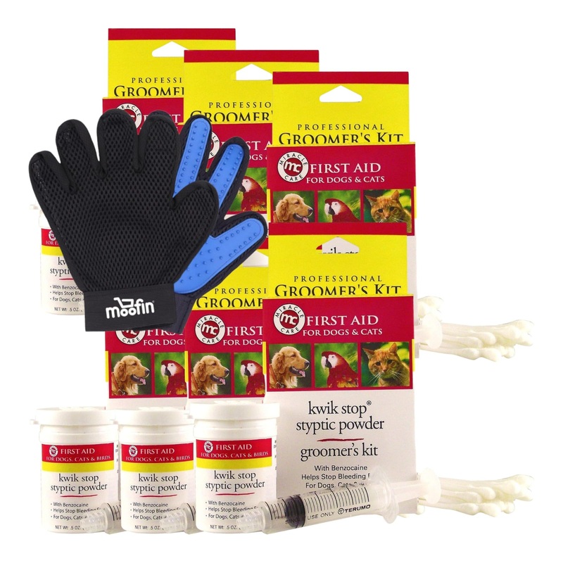 Kwik Stop Steptic Powder, 0.5 Ounce, with Pet Hair Removing Glove – Groomers Kit for Dogs, Cats, Birds, Healing Styptic Swabs, Versatile Grooming [Pack of 6]