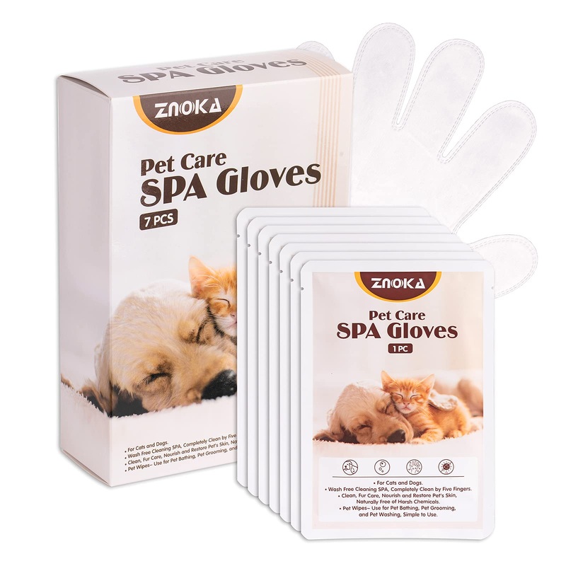 Pet Grooming Glove – Gentle Deshedding Brush Glove, Pet Bathing Wipes – Enhanced Five Finger Design – Daily Care and Traveling – Perfect for Dog & Cat with Long & Short Fur (7pcs/1-Pack) 7pcs/1-Pack