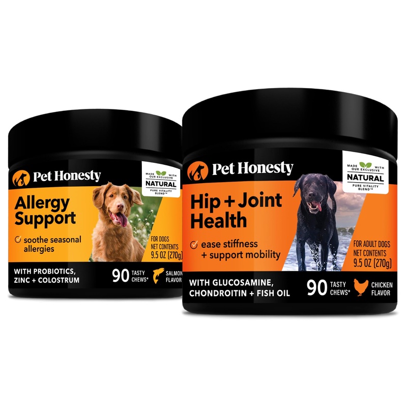 PetHonesty Allergy Support + Hip & Joint Health Soft Chew Bundle – Skin & Seasonal Pollen Allergies – Itch Relief for Dogs – Joint Support, Chondroitin, MSM, Turmeric, Pet Joint Pain Relief Vitamin