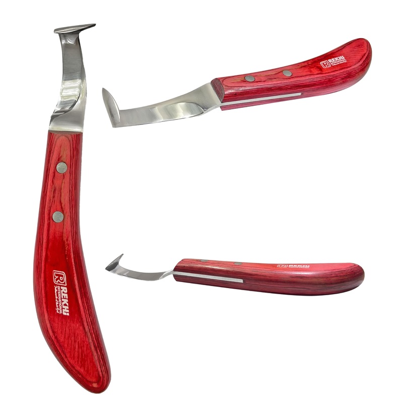 Rekhi Hoof Knife with Precision Cutting and Integrated Hoof Pick (Right). J2 Japanese Stainless Steel Known for its Strength, Durability, Corrosion Resistance, Farrier and Equestrian Hoof Care Knife