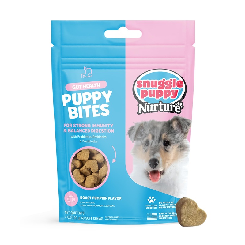 Snuggle Puppy Puppy Bites Gut Health Supplement – Dog Probiotics & Prebiotics for Gut Health – Pet Supplement and Supplies for Dog Health – Dog Digestive Health Support – 60 Soft Chews
