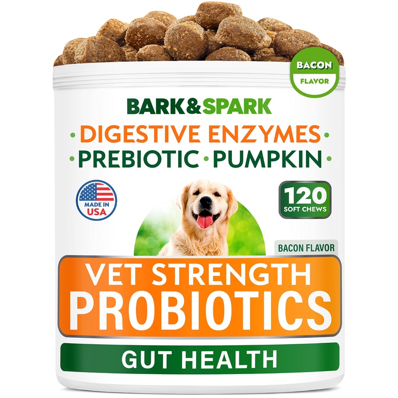 Vet Strength Dog Probiotics Chews – Gas, Diarrhea, Allergy, Constipation, Upset Stomach Relief, with Enzymes + Pumpkin + Prebiotics – Chewable Fiber Supplement – 100 Soft Chews – Smoked Duck