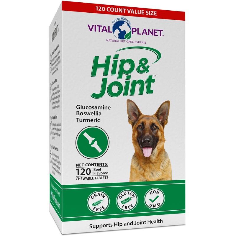 Vital Planet – Natural Hip and Joint Supplement for Dogs – Potent Herbal Blend with Green Lipped Mussel, MSM and Glucosamine (120 Chewable Tabs)