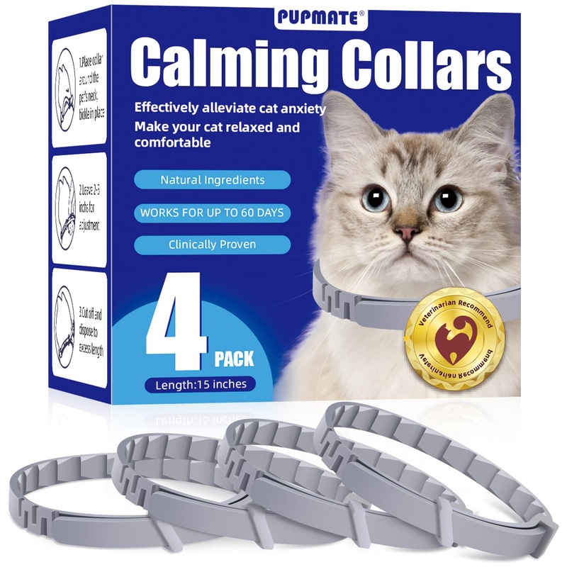 4-Pack Adjustable Calming Collars for Cats with Cat Pheromones – Relieve Stress and Anxiety, Promotes Relaxation, 60-Day Long-Lasting Comfort, Effective for Calming and Behavior Management