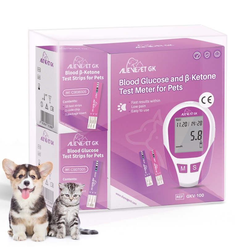 9 Piece Blood Sugar & Blood Ketone Test Meter for Cat Dog and Horses Diabetes Testing Kit Glucose Meter – All in One Solution for in-Clinic or at Home with User Guide, Test Strips & Diary