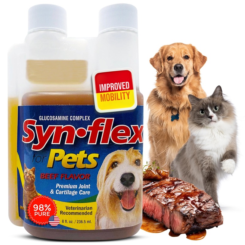 America Synflex for Pets – Liquid Glucosamine Joint Complex for Dogs, Cats – Senior Canine & Feline Chondroitin Juice Care Supplement – Helps Support Joint and Cartilage Health – Beef Flavor