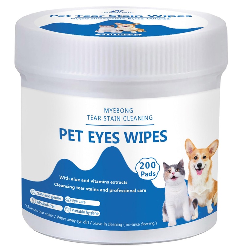Eye Wipes for Dogs, 200 Pads Pet Tear Stain Cleaning Wipes for Eye Care of Dogs and Cats, Mild Ingredient, Gently Remove Pet Tear Stain, Eye Debris, Discharge, Mucus Secretions – Safe Ingredients