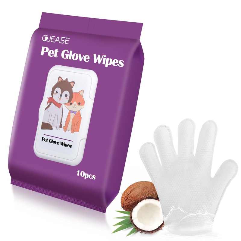 GJEASE Pet Cleaning Bathing Wipe Gloves for Dogs & Cats,Extra Thick Nourish Fur Grooming Wipe Gloves for Face and Paws & Butt,Pet Wipe Gloves Cleaning,Coconut Scent,for Daily Care and Travel Coconut Scent 10 Glove Wipes