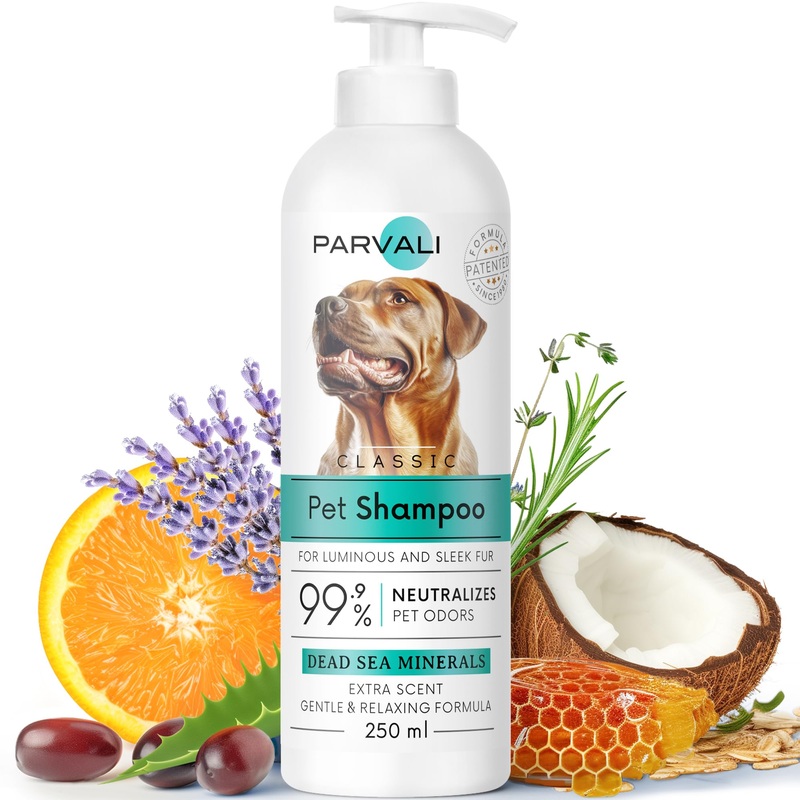 Natural Dead Sea Classic Dog Shampoo (250 ml, 8.45 fl oz). Unique Odor-Neutralizing Blend, Minerals Rich, Anti-Oxidative, Antiseptic, and Calming Formula for Gentle and Easy Application. Classic Shampoo