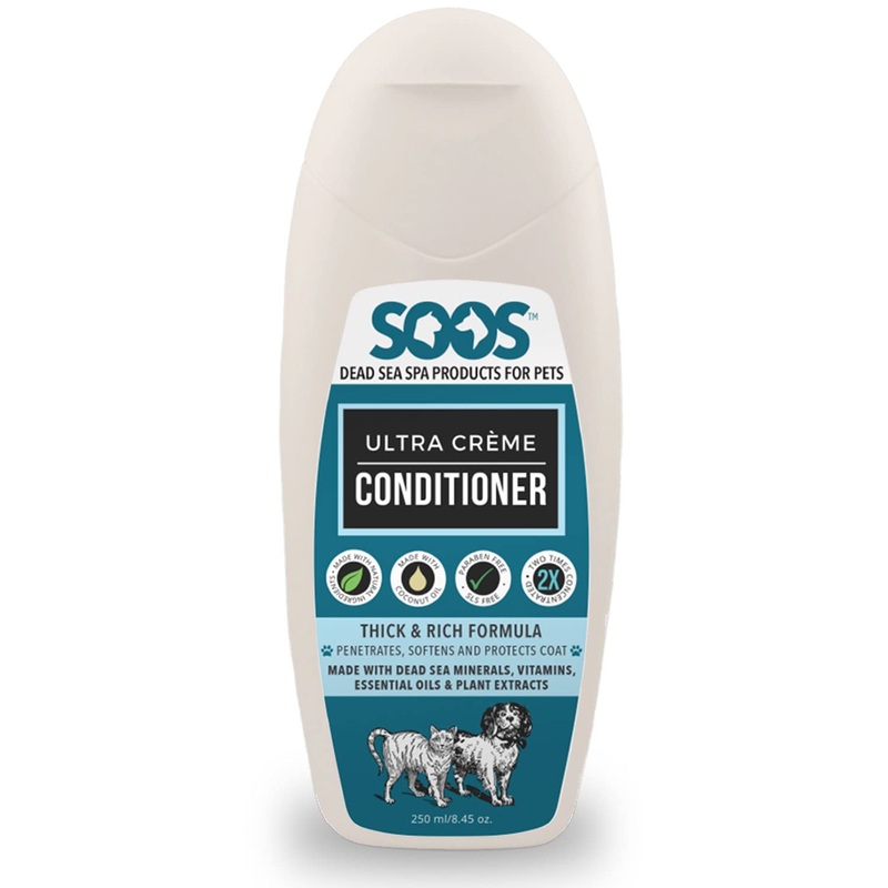 Soos Pet Conditioner Ultra Crme Natural Dead Sea Minerals Smoothness Polish Deeply Absorbing with Vitamins Essential Oils Natural Ingredients for Dogs and Cats – 1 Pack (250ml)