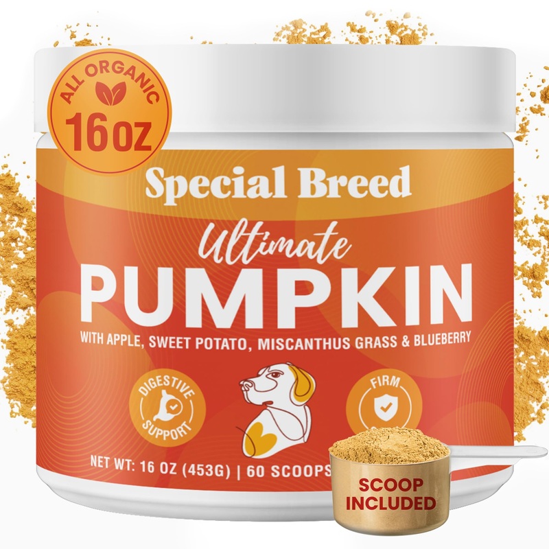 Ultimate Pumpkin for Dogs (16 oz) – with Organic Pumpkin, Apple, Sweet Potato, Miscanthus Grass & Blueberry, Digestive Support Relief for Constipation, Loose Stools, and Upset Stomaches, 60 Scoops