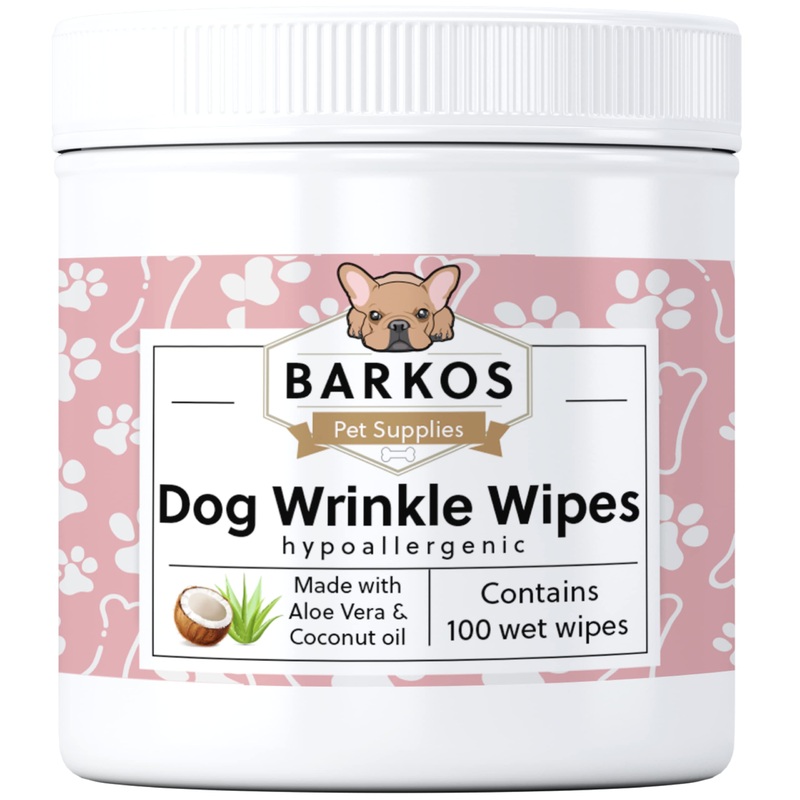 Wrinkle Wipes for Dogs | Bulldog, French Bulldog, Pug, English Bulldog | Cleans & Soothes Wrinkles, Folds, Tear Stain, Tail Pockets & Paws, Anti-Itch | 100 Soft Cotton Pads