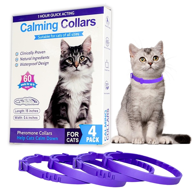 4 Pack Calming Collar for Cats – Long-Lasting Anxiety and Stress Relief, Relaxing Cat Collar,Adjustable Pheromones Collar for CatsNatural Soothing 60 Days of Continuous Calming Move Purple