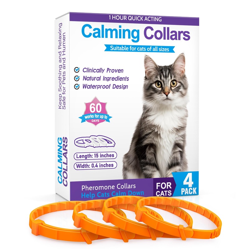 4 Pack Calming Collar for Cats, Pheromone Collar for Cats, Anxiety Relief for Pets, 60-Day Long Calming Effect, Relief Anxiety Stress Separation – Suitable for Small, Medium, and Large Cats